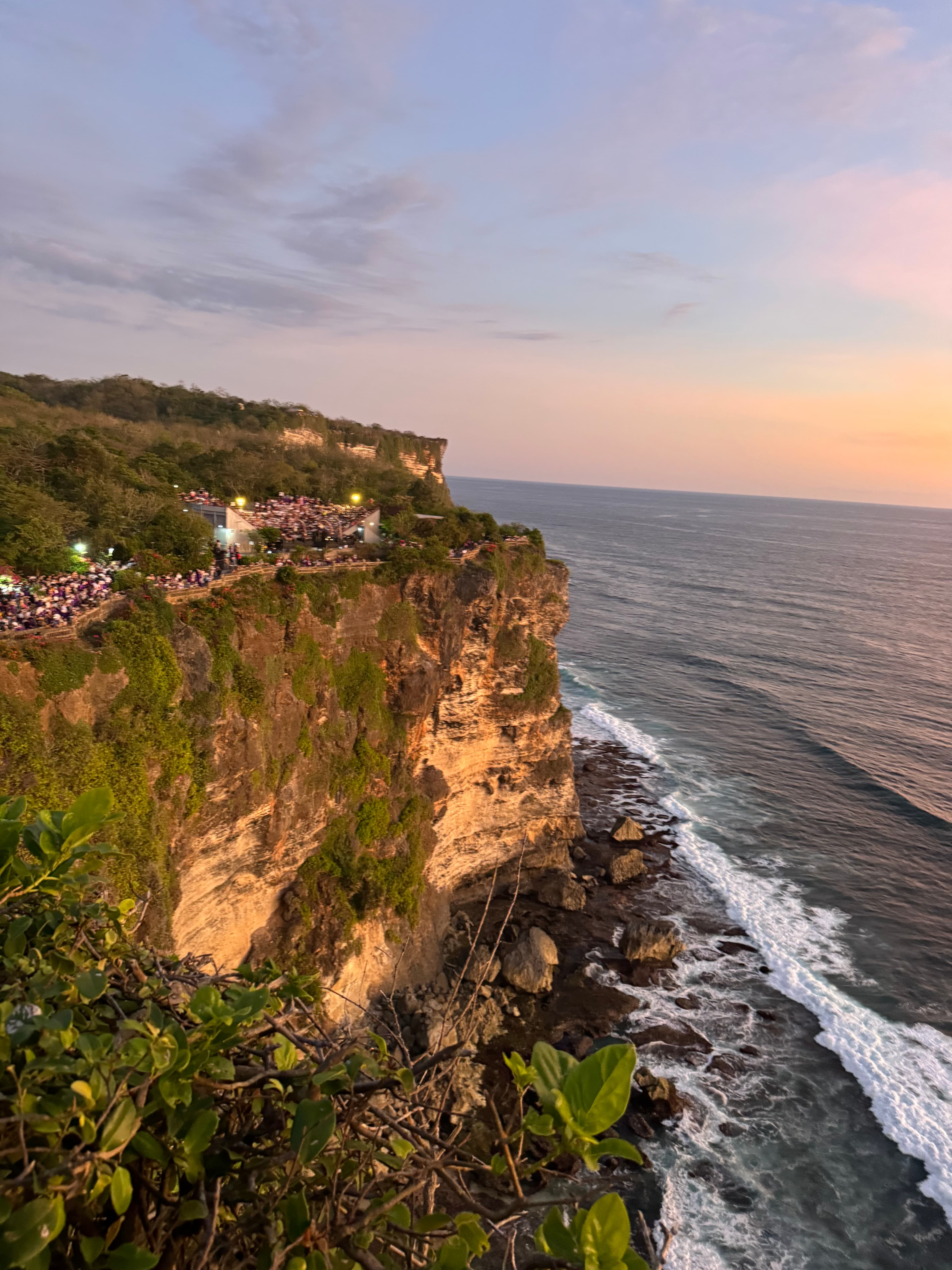 Limestone cliff and ocean amphitheater at golden hour